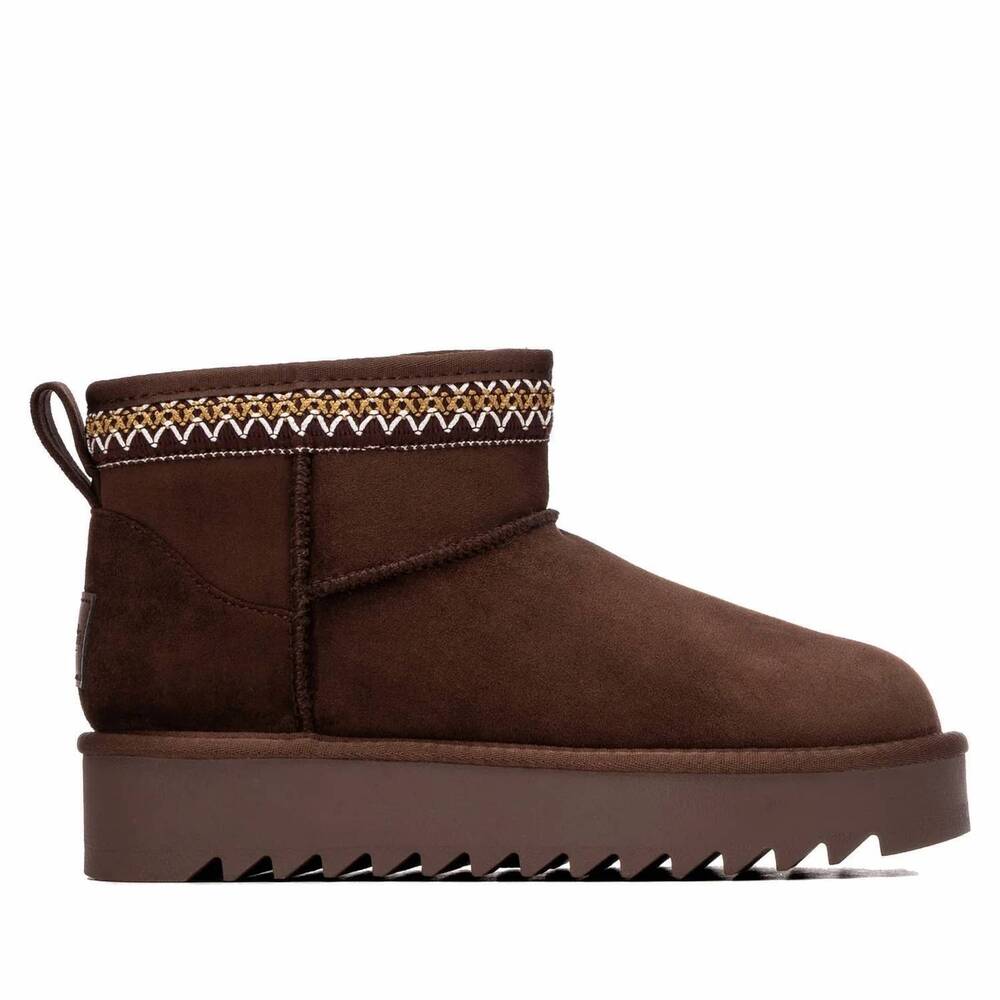 NEW REFRESH women's platform suede ankle booties in brown